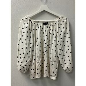 Premise Women's Blouse‎ White with Black Polka Dots Size Medium